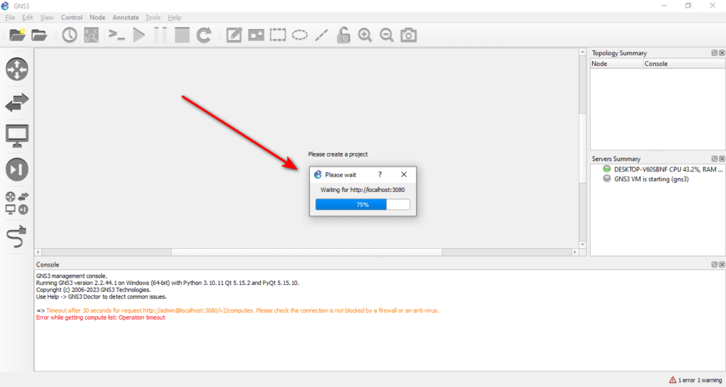 First Steps After Installing GNS3 - Connecting to the GNS3 VM